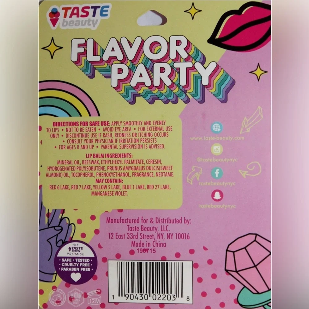 Taste Beauty Lip Balm 5 Tube Bundle Pack Flavor Party GREAT GIFT Set Brand‎ New